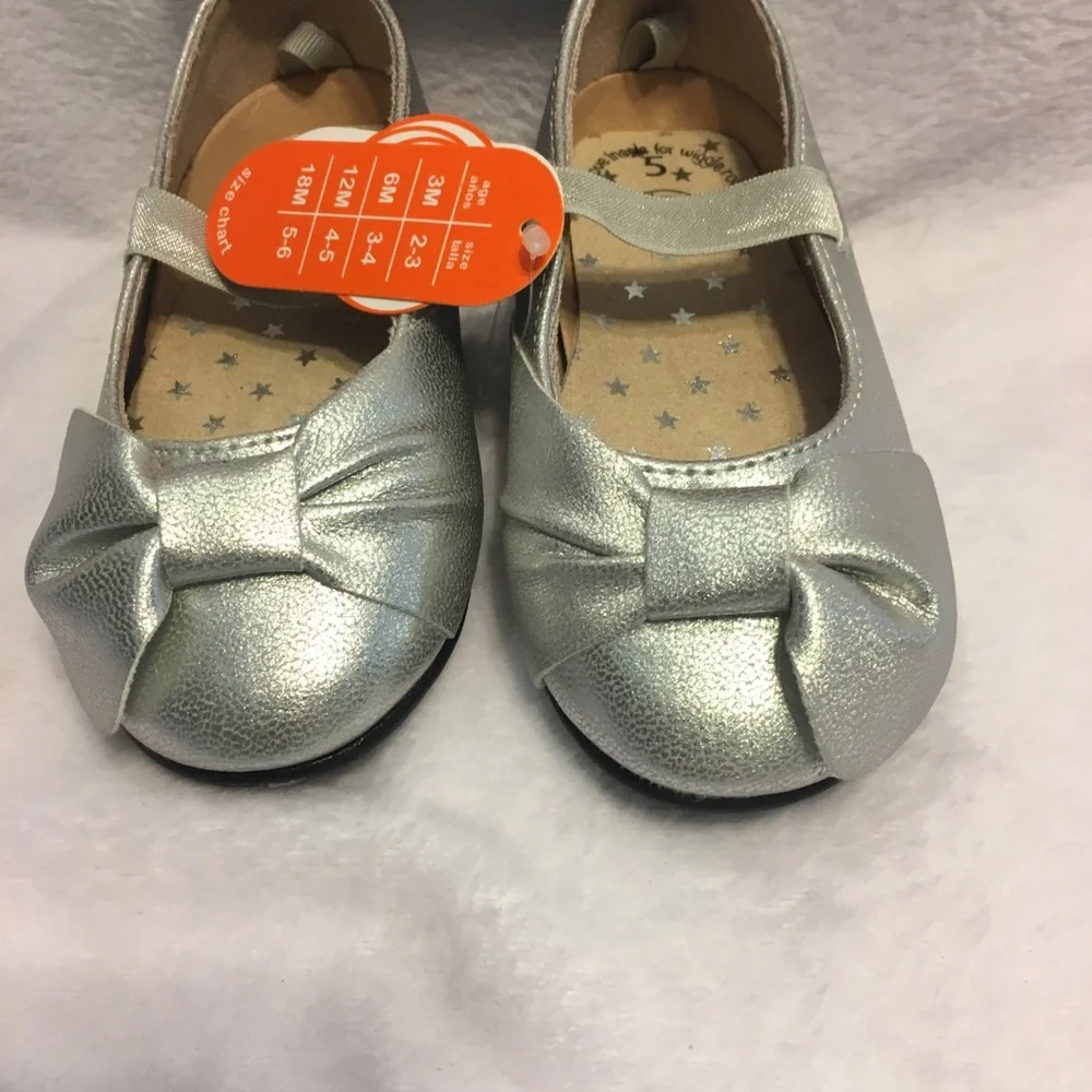 Wonder Nation Dress Shoes Infant 5 Silver‎ New Bow Metallic Mary Jane Flat